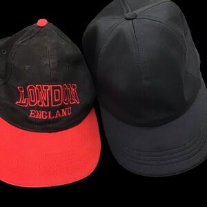 Set of 2 Baseball Caps 1 London England Red/Black-1 Solid Black Women Men sports